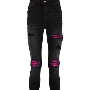 Amiri Aged Black Cracked Pink MX1 Jeans
